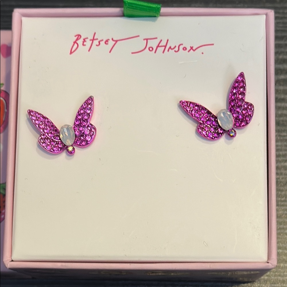 Betsey Johnson Pink Butterfly Stud Earrings